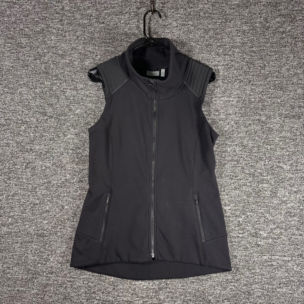 Athleta Womens Black Full Zip Fleece Lined Performance Vest Ribbed Shoulder M